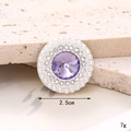 Detail view of a 2.5cm round charm with purple gemstone, rhinestones and pearls - Silver Base Pearl Crystal Circle Purple