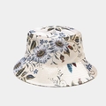Detail of vintage floral pattern on beige foldable sun bucket hat with satin texture - M(56-58cm) / Sunflower Vintage Floral Print (3# Color)