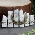 Handmade white marble stone hair clip with bronze moon accent and copper wire wrap - White Turquoise Moon Hair Clip