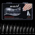 Size chart showing exact height and width for long pointed stiletto nail tips in 10 sizes - Ghost Pointed Clear 500pcs
