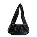 Elegant black ruched underarm bag with pleated design in premium glossy finish - Black