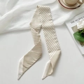 Elegant beige striped narrow twilly scarf for hair or bag handle decoration - Apricot Fine Lines