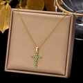 Gold - Emerald Green Cross (0256GN)