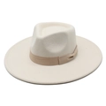 Eleganter elfenbeinfarbener Wollfilzhut mit breiter Krempe und khakifarbenem Band - M (56-58cm) / Beige
