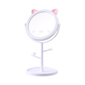 White desktop makeup mirror with pink cat ears and functional jewelry organizer base - Large Version / Cat Ear / White