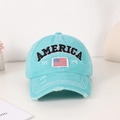 Berretto da baseball azzurro slavato con bandiera americana e ricamo EST 1776 - M (56-58cm) / Verde Menta
