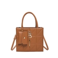 Brown quilted PU leather shoulder bag with mini coin purse and elegant metal tassel - Brown