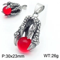 Ciondolo a forma di artiglio di drago in acciaio con perla rossa, argento vintage - Ciondolo Artiglio di Drago con Perla Rossa (KP130496-MZOZ)