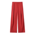 Detail of vibrant red high-waisted wide-leg trousers with elegant pleated design - XS / Red Pants
