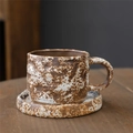 Retro ceramic coffee cup and saucer set with brown and white spotted glaze finish - Hand-squeezed Coffee Cup Set - Tiramisu 270ml / Universal