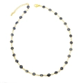 Golden Evil Eye necklace with blue resin charms and adjustable chain on white backdrop - Black