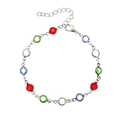 Colorful candy heart bracelet with silver alloy chain and multi-color crystal gems - Silver Crystal Gemstone Bracelet