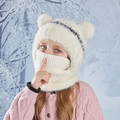 Gorro de invierno para niños con orejeras y bufanda en felpa suave blanco crema - Blanco Crema