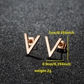 Minimalist V-shaped stud earrings in 18K rose gold plating shown with size measurements - 098 V Shape / Rose Gold