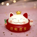 Cute lucky cat figurine with gold ingot and red bowl for home and office desktop decor - Wealth Bowl Cat Head (SJ0003-1)