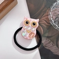 Pink owl resin hair tie with colorful rhinestones and black elastic band for women - Dazzle Pink-4.8cm