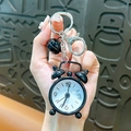 Creative mini black alarm clock keychain with small bell charm for bags and car keys - Black