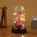 LED Valentine Night Light with Red Heart Love Sign and Pink Dried Flowers in Plastic Dome - Purple (Acrylic + Plastic Base)