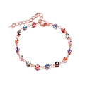 Rose gold chain bracelet with colorful evil eye beads and adjustable lobster clasp - Rose Gold Multi-color/Candy