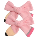Paire de barrettes nœuds en coton rose en forme de crayon avec pinces crocodile - Grande boucle rose une paire / Rose