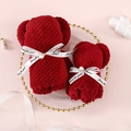 Two red bear-shaped coral fleece towels with Just For You pearl ribbons - 20x10cm / Red Pearl Bear [White Ribbon]