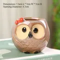 Cute brown owl ceramic planter with red bow for small succulents, 7x7x7.5cm size - Style 04