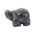 Natural labradorite turtle gemstone carving with iridescent finish and grey stone texture - Larvikite / S