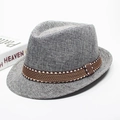 Cappello jazz classico in lino grigio per bambini con fascia a righe marroni per il sole - 2-6 Anni (52cm) / Lino Grigio