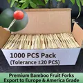 Bulk pack of 1000 disposable bamboo fruit picks with two-prong design for snacks - Boxed I-Shape style / 1000pcs