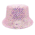 Detailed close-up of pink bucket hat with sparkly sequins and quilted diamond patterns - M (56-58cm) / Pink