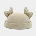 Gorro docker de punto beige con astas y orejas 3D, gorro de calavera elegante y minimal - Talla única / verde claro