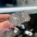 Rectangular metallic hair claw clip with sparkling rhinestones for high ponytails - Silver White Fully Set with Diamonds