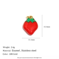 18K gold plated stainless steel strawberry pendant with red enamel and size specs - Enamel Strawberry-Red