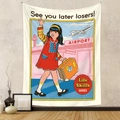 Detail showing retro comic tapestry fabric texture and 'See you later' graphic print - 73X95CM / See you later losers! (Brushed)