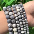 Matte grey marble stone bead bracelet with natural veining in multi-size diameter - Frosted Black Network / 4mm/1 Piece Approximately 90 Pieces/10g