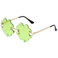 Green shamrock-shaped sunglasses with gold metal frame for St. Patrick's Day costume - Four-Leaf Clover Gold Frame Light Green