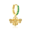 Orecchini a cerchio con ape in argento S925 dorato e zirconi verdi stile lussuoso - Ape / Oro