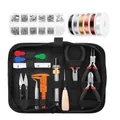 Complete jewelry making tool kit with pliers, beads and wires in a black zipper case - Multi-Roll Wire Tool Kit with Accessories