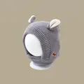 Grey children's winter knit hat with cute white ears and earflaps for warmth - Embroidered Double Ears Gray (2 Months - 2 Years)