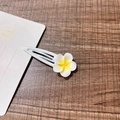 Cute white frangipani hair clip with yellow center on white handmade card backing - 9# Cream White Frangipani