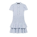 Vestito a quadretti blu e bianchi con maniche corte e vita elasticizzata a punto smock - XS / Quadri Blu Bianco