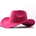 Macro view of bright fuchsia felt cowboy hat with wide brim and detailed wool texture - Rose Red