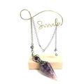 Hexagonal amethyst crystal pendulum pendant with a silver metal cap and chain - Amethyst