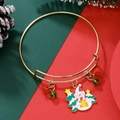 Detail of Christmas gold bracelet with enamel snowman, tree and red green beads - Snowman Christmas Tree (D1357)