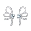 925 sterling silver bow earrings with heart-shaped zircon and pave-set accents - Silver Bowknot Heart Rhinestone Studs (SE407-P)