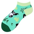 Chaussettes basses bicolores vertes avec motif panda et bambou en maille tricotée - Panda Vert Bambou (C154)