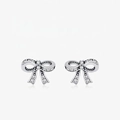 Sparkling S925 sterling silver bow knot stud earrings with brilliant cubic zirconia stones - 925 Silver / Silver