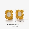 French retro gold plated stainless steel square earrings with white resin inlay - White