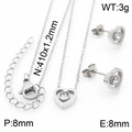 Silver hollow heart necklace and stud earring set with zircons in stainless steel - 2-Piece Set (KS199064-K)