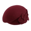 Elegant wine red wool felt beret for women with three-dimensional floral appliqué - One Size(57-58cm) / Burgundy